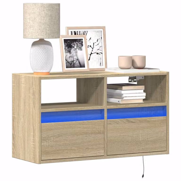 Mobile TV a parete vidaXL con luci LED integrate, Rovere Sonoma e Beige, L 80 cm x P 31 cm x H 45 cm