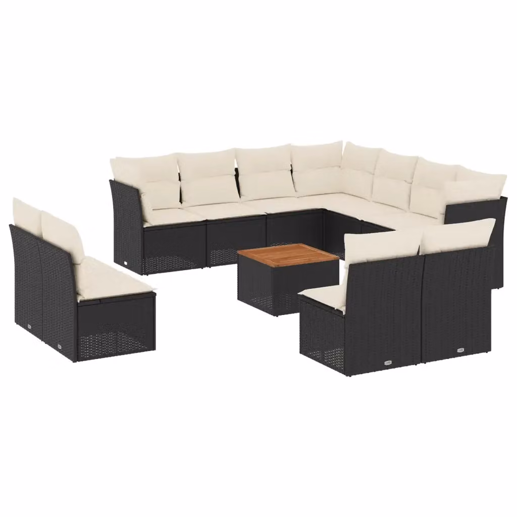 Set di divani da giardino vidaXL in polyrattan nero con cuscini e tavolino da esterno a forma di U – 2