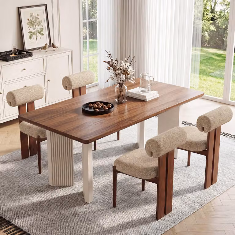 Set di 4 sedie da pranzo con schienale cilindrico, struttura in legno, design moderno, adatte per cucina e sala da pranzo, colore marrone