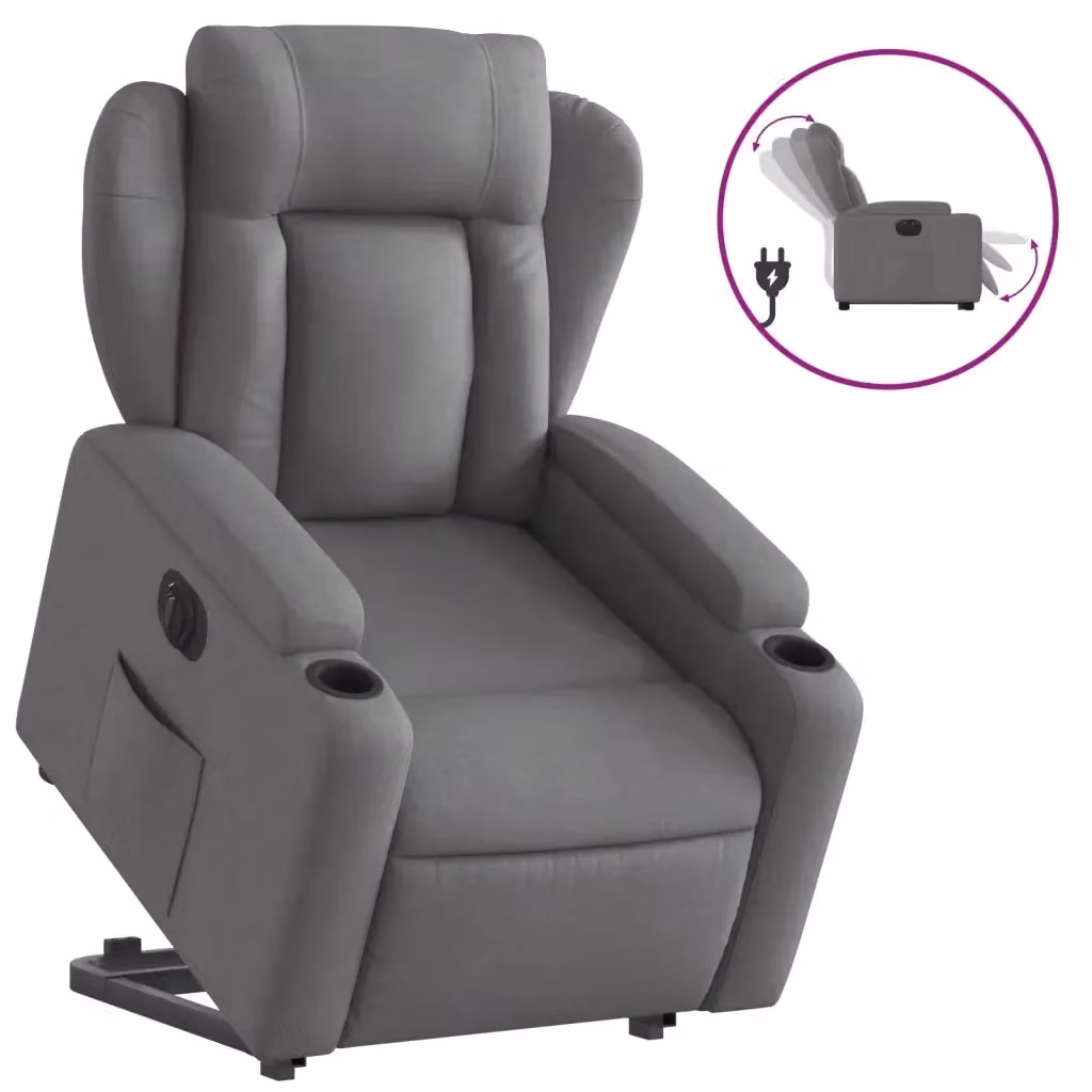 Poltrona Alzapersona Reclinabile Elettrica vidaXL Grigio con Braccioli e Rivestimento in Tessuto – 2