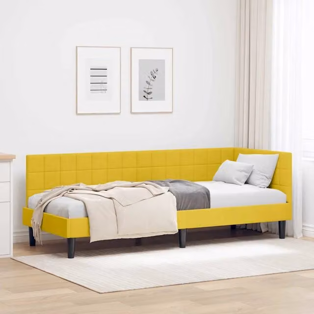 Cornice del letto ad angolo vidaXL in velluto giallo e nero, L/P/H: 200 x 80 x 72 cm