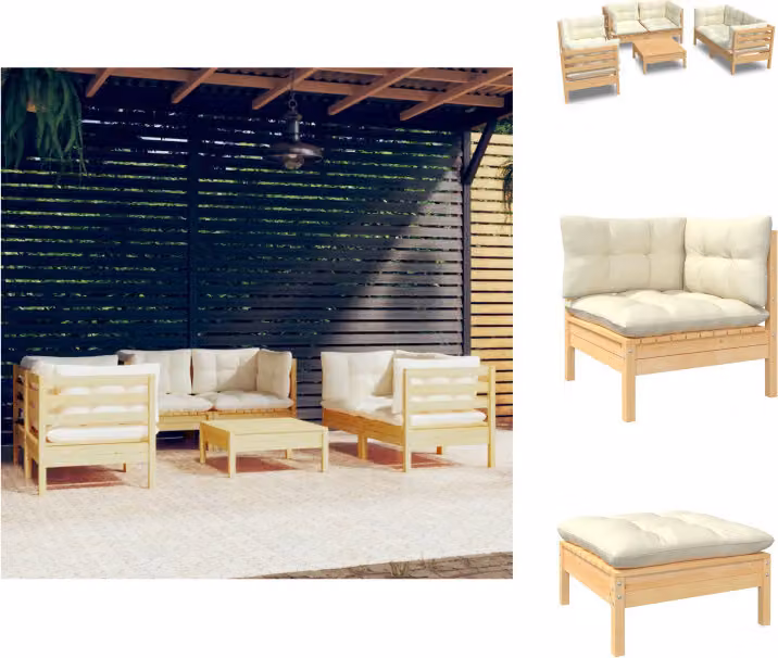vidaXL set da salotto da giardino 7 pezzi con cuscini crema in legno di pino massiccio - Set di mobili da giardino
