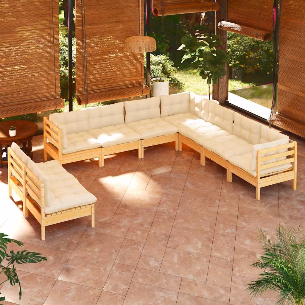 Set di divani da giardino vidaXL a forma di L in legno massello di pino con cuscini beige per 9 persone