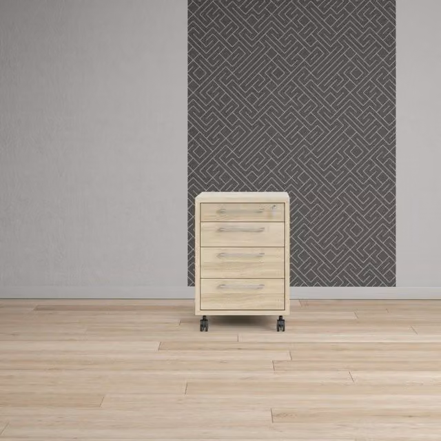 Cassettiera Ariosto DMORA in legno color quercia, mobile multiuso con cassetti per camera da letto o soggiorno, L: 49 cm, P: 48 cm, H: 68 cm