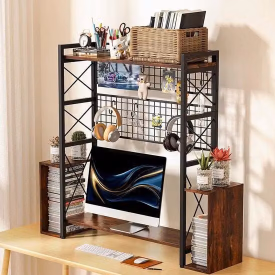 Cassettiere per Ufficio - Sostegno Monitor 3 Livelli - Legno e Metallo
