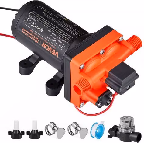 Pompa a Membrana dell'Acqua VEVOR per Camper e Barche 12 V CC, 18,9 L/min, Autoadescante a 4 Camere, Pressione max. 70 PSI, Colore Nero