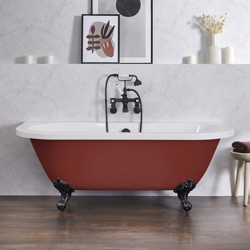 Vasca Freestanding Tradizionale a Parete Rosso 1685x780mm - Piedini neri - Stile Classico - Richmond