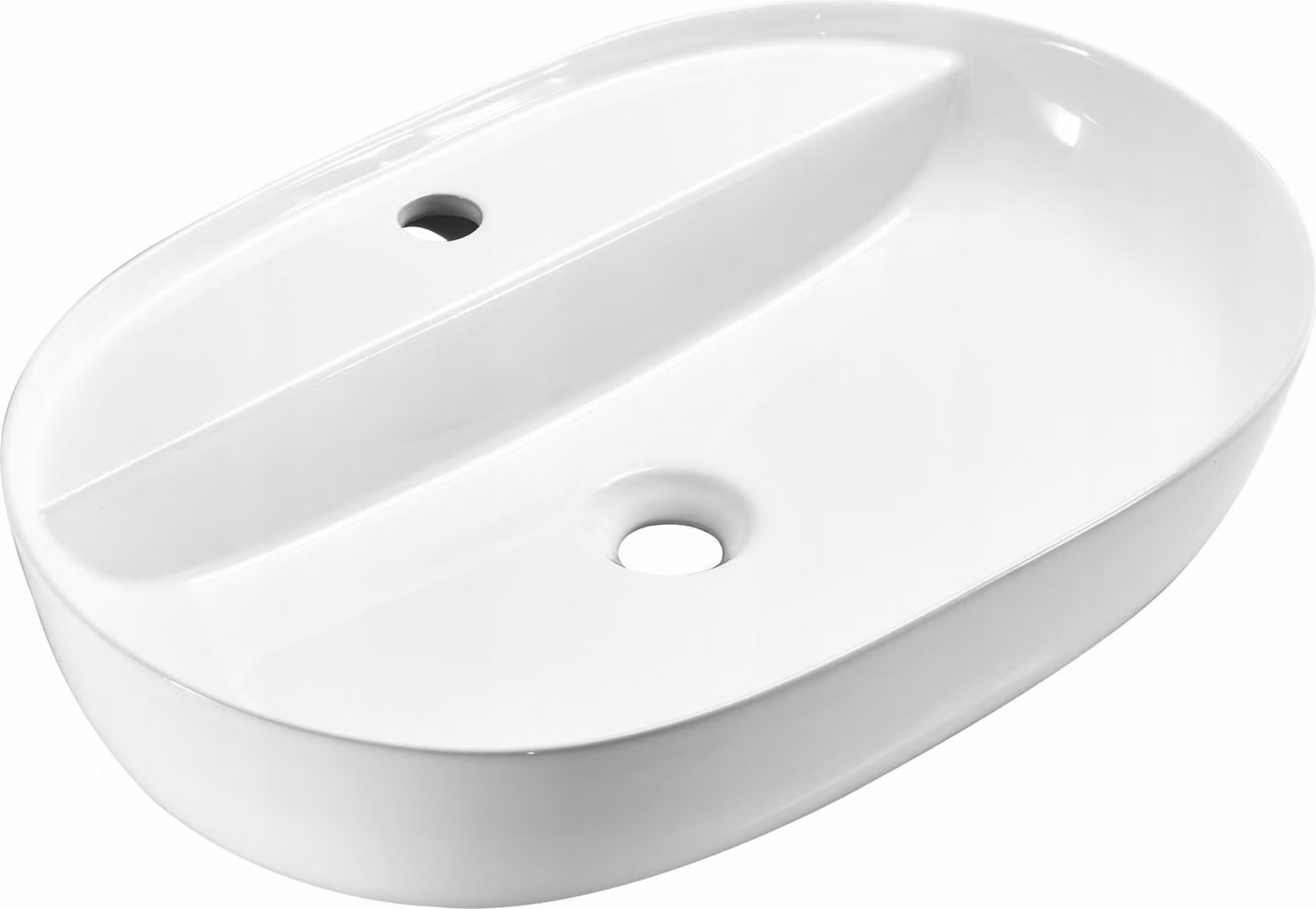 Lavabo da appoggio 60x40x13 bianco ovale arrotondato in Vetroceramica Omeble