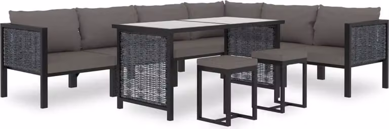 Set da lounge per giardino, esclusivo, composto da 9 pezzi, con cuscini, in rattan sintetico grigio antracite