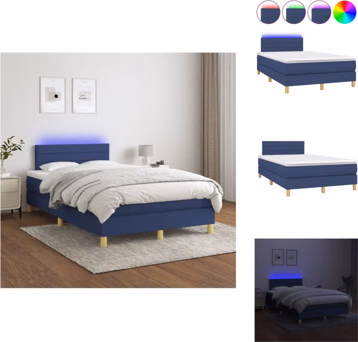 vidaXL Letto a molle con materasso e tessuto LED blu 120x200 cm - Letti & strutture letto