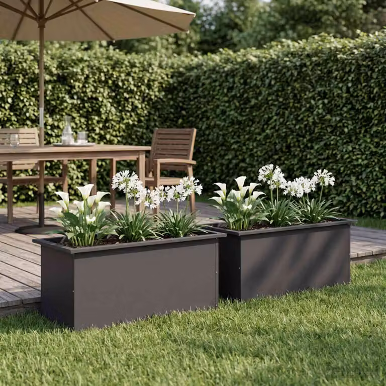 Set di 2 fioriere da giardino con LED vidaXL in acciaio nero L 80 x P 40 x H 40 cm