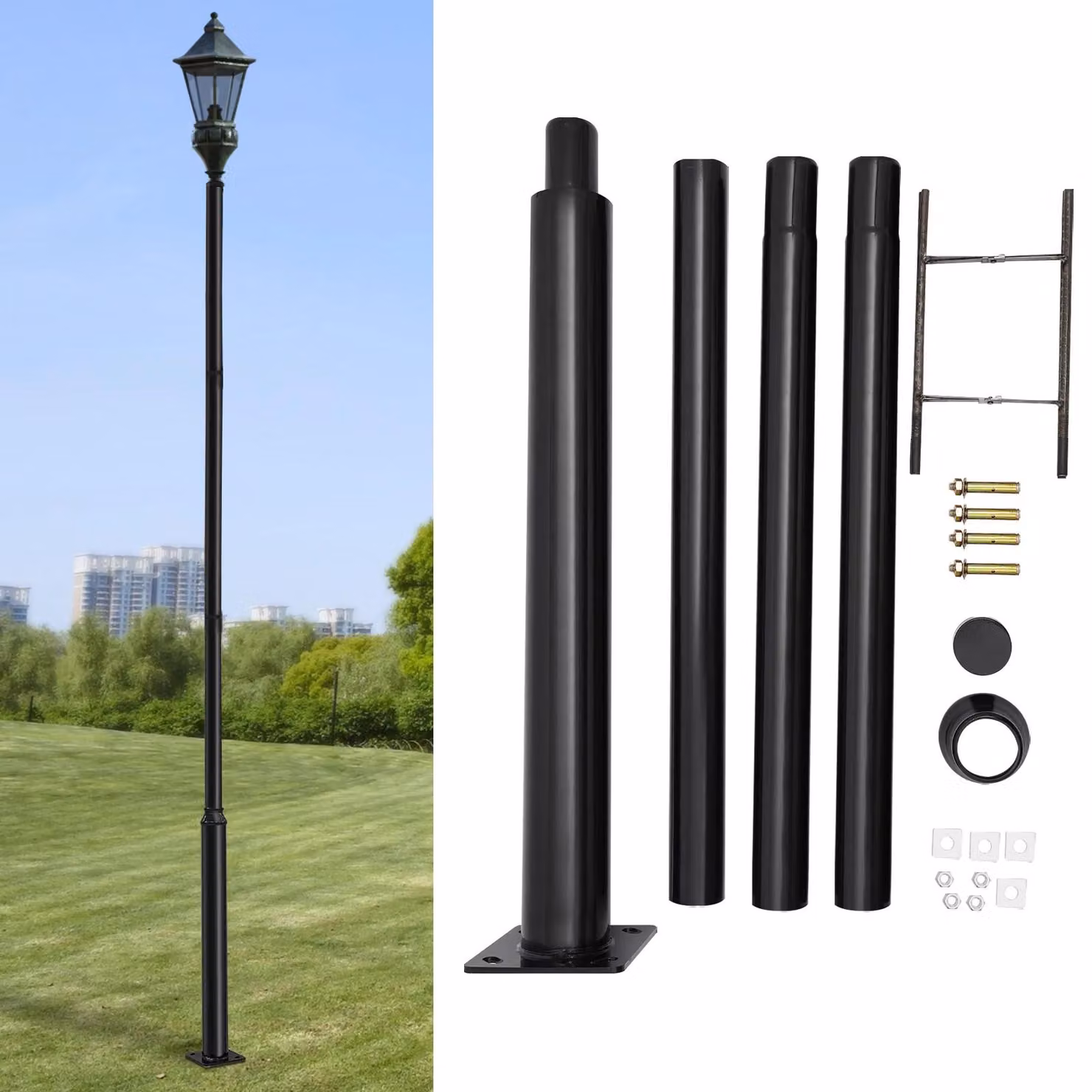 Palo per illuminazione solare - Palo per illuminazione stradale - Altezza 4 metri - Diametro 114/76 mm - Materiale: ferro - Adatto per esterni - Ideale per parcheggi
