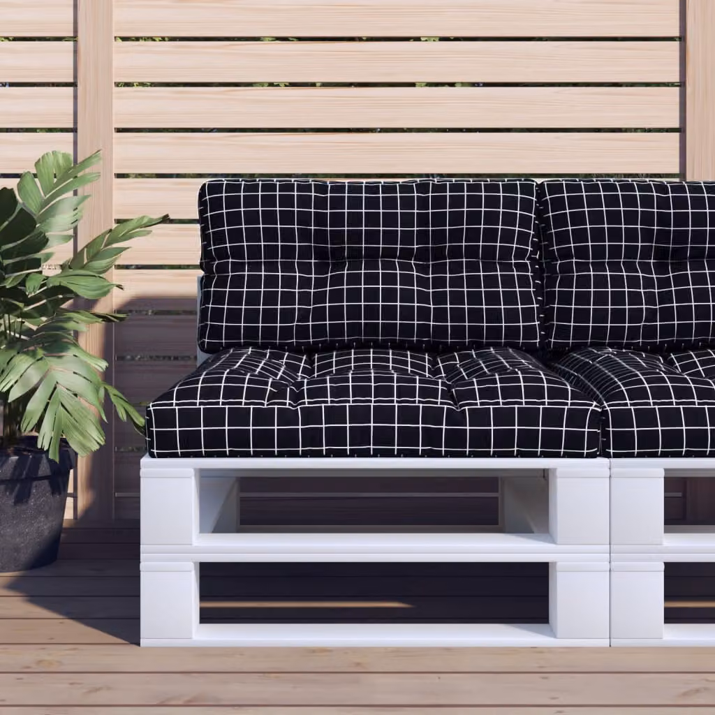 vidaXL Set di 2 Cuscini per Pallet Rettangolari in Poliestere, Colore Nero e Multicolore, Resistenti all'Acqua e ai Raggi UV
