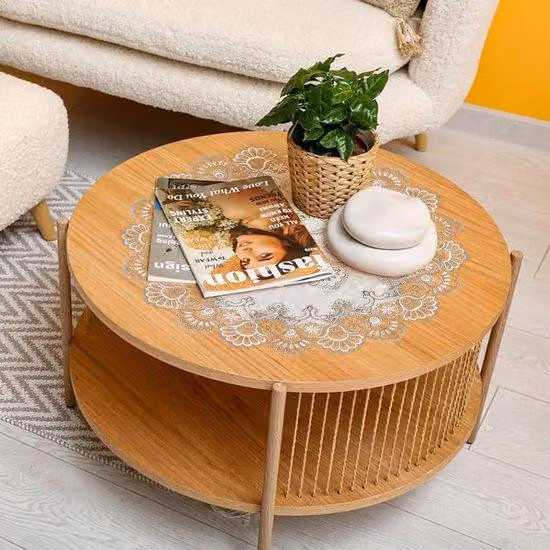 Tovaglietta rotonda ricamata, 60 x 60 cm - Tovaglietta vintage con bordo decorativo - Ideale per tavoli da soggiorno e cucina - Decorazione per matrimoni - 60 x 60 cm