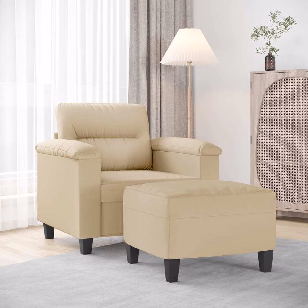 Maison Exclusive - Poltrona con poggiapiedi color crema, 60 cm, tessuto in microfibra