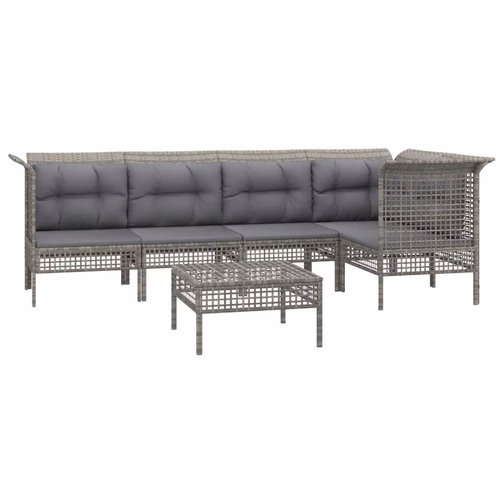 Set Divani da Giardino 6 pz con Cuscini in Polyrattan Grigio