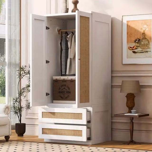 Armadio con ante ¨C Minimal ¨C Bianco, 70x55x170cm, con cassetti e ripiani