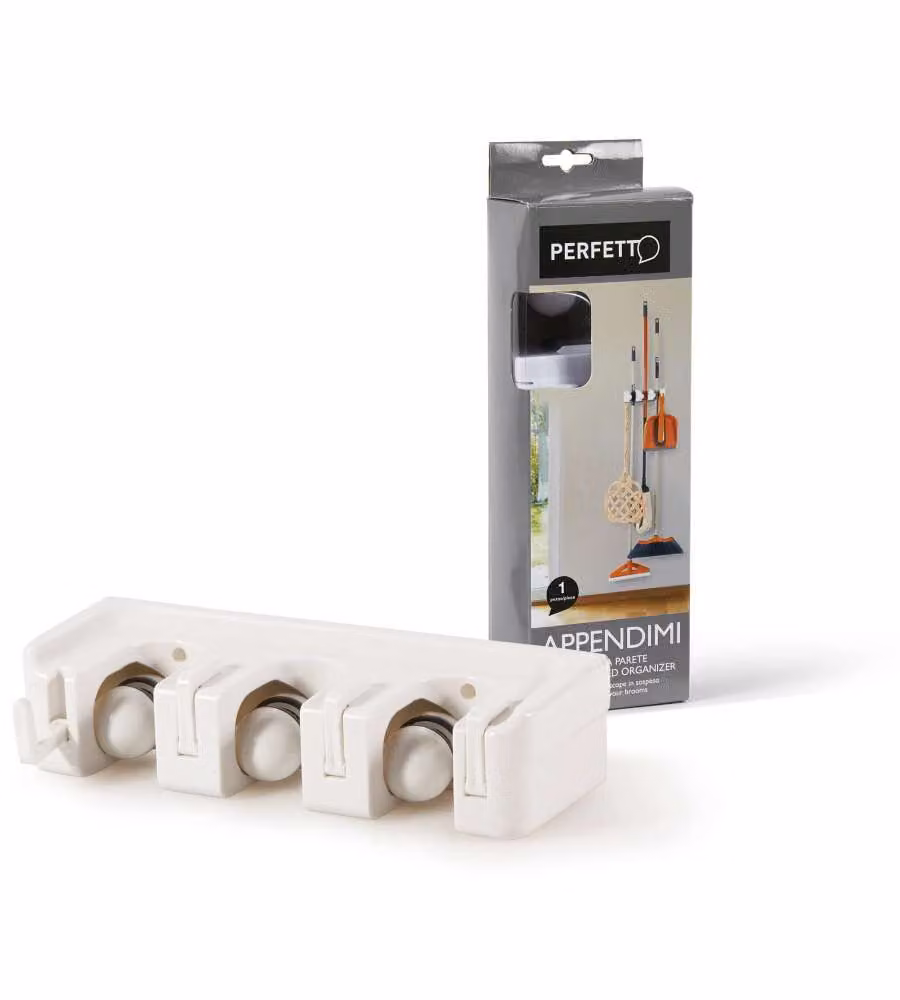 Perfetto Appendiscope a Pressione - 3 Posti e 4 Ganci - Completo di Viti