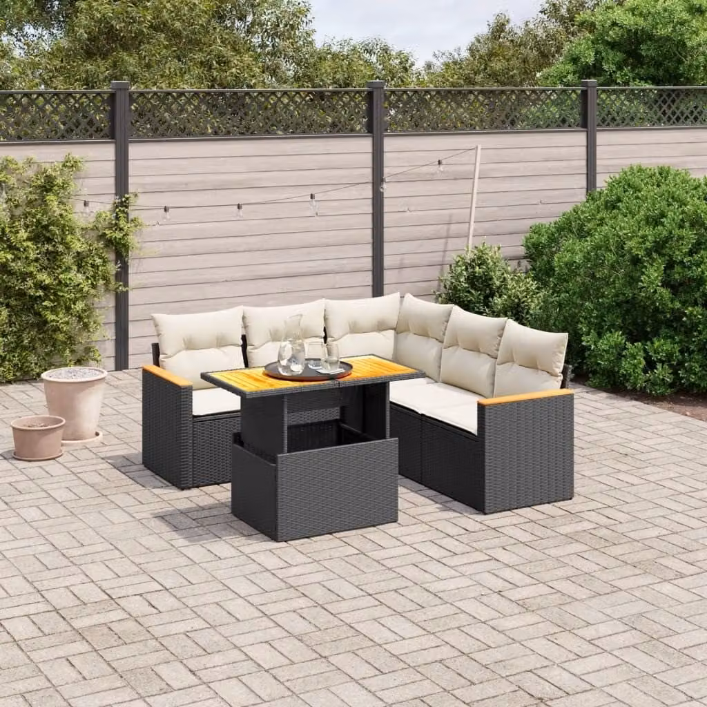 Maison Exclusive - Set Divano da Giardino 6 pz con Cuscini Nero in Polyrattan
