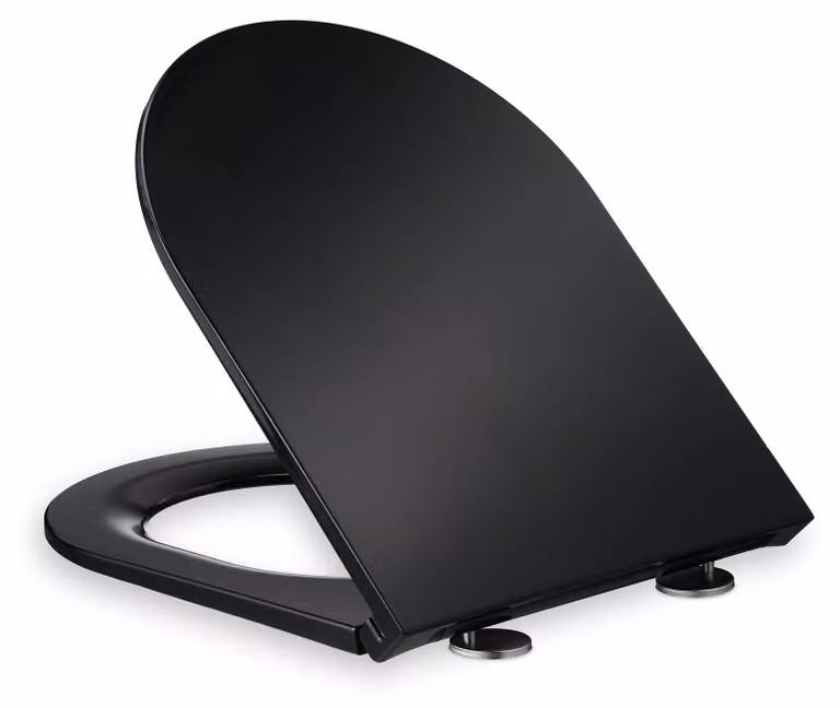 Copertura per WC, sedile per toilette - Chiusura ammortizzata - Forma D - 36 x 45 cm - Nero