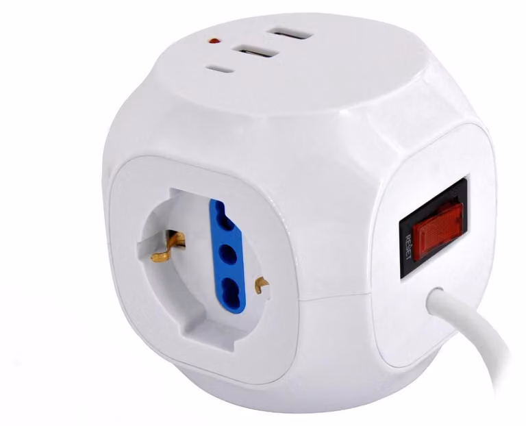 Alcapower Cubo Multipresa 3 Prese Schuko Bipasso + 2 USB-A + 1 USB-C PD, Potenza 3500W, Cavo 1.5m, Interruttore Luminoso, Design Compatto Nero