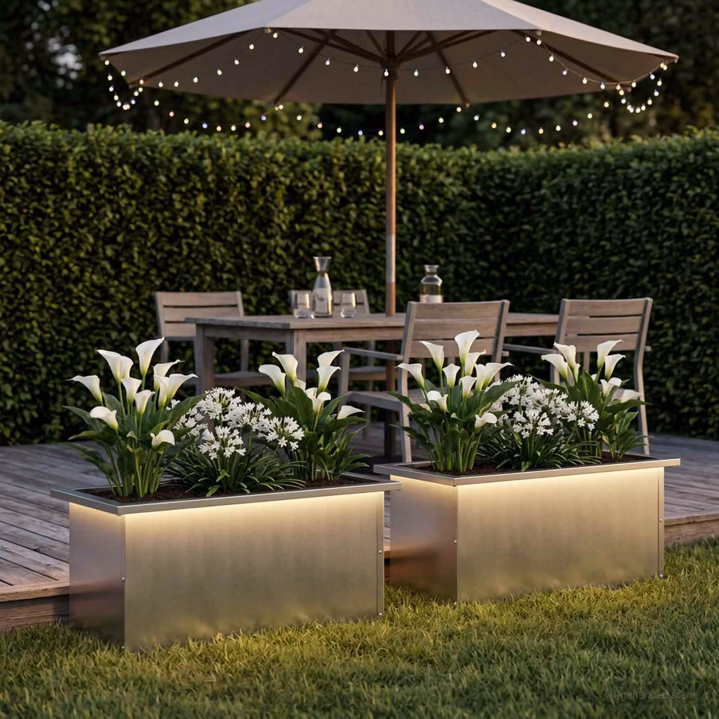 Set di 2 fioriere da giardino con LED vidaXL in acciaio zincato argento L: 60 cm, P: 30 cm, H: 30 cm