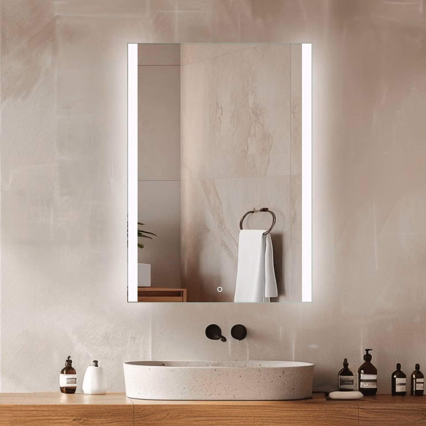 Specchio da bagno a LED, 50x70 cm, illuminazione laterale, sensore touch, 6000 K
