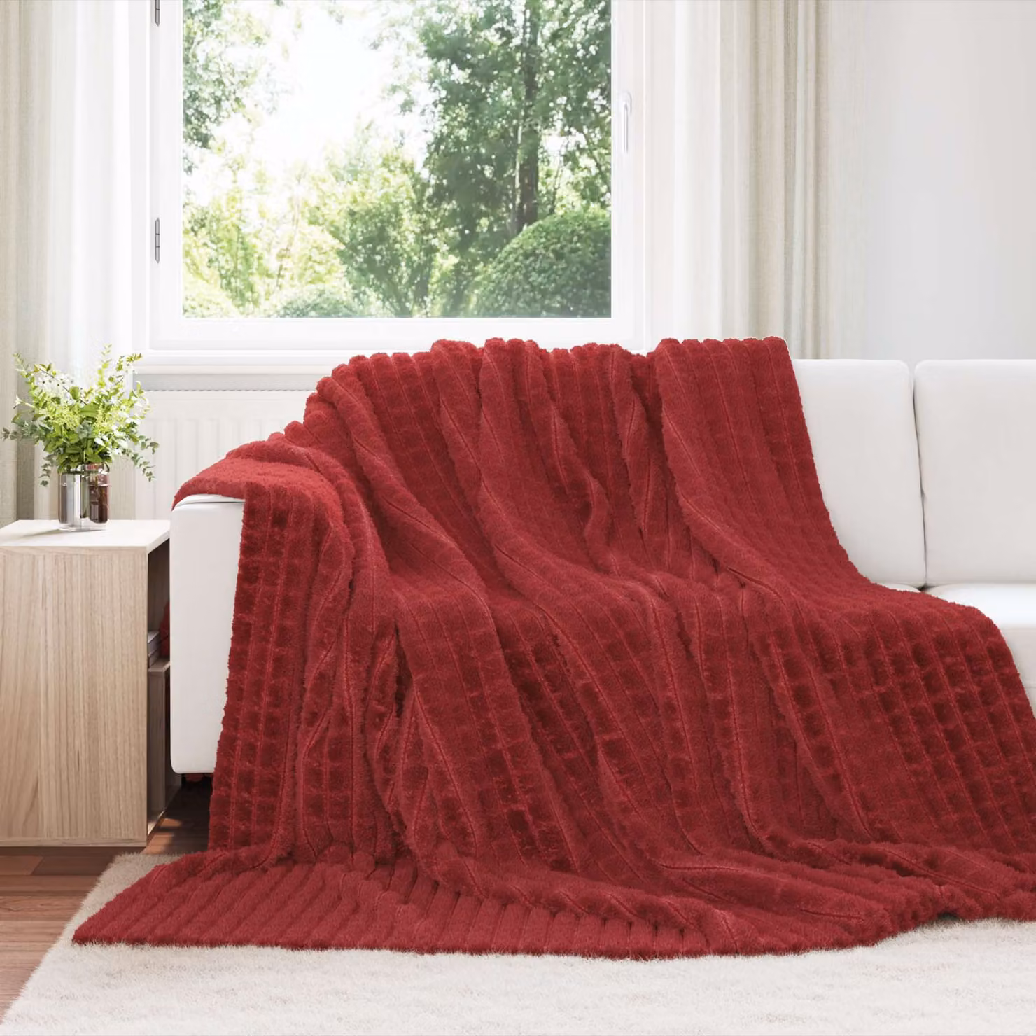 Set di 6 coperte in pile vidaXL color rosso, morbide e lavabili, L 240 x P 220 cm – 1