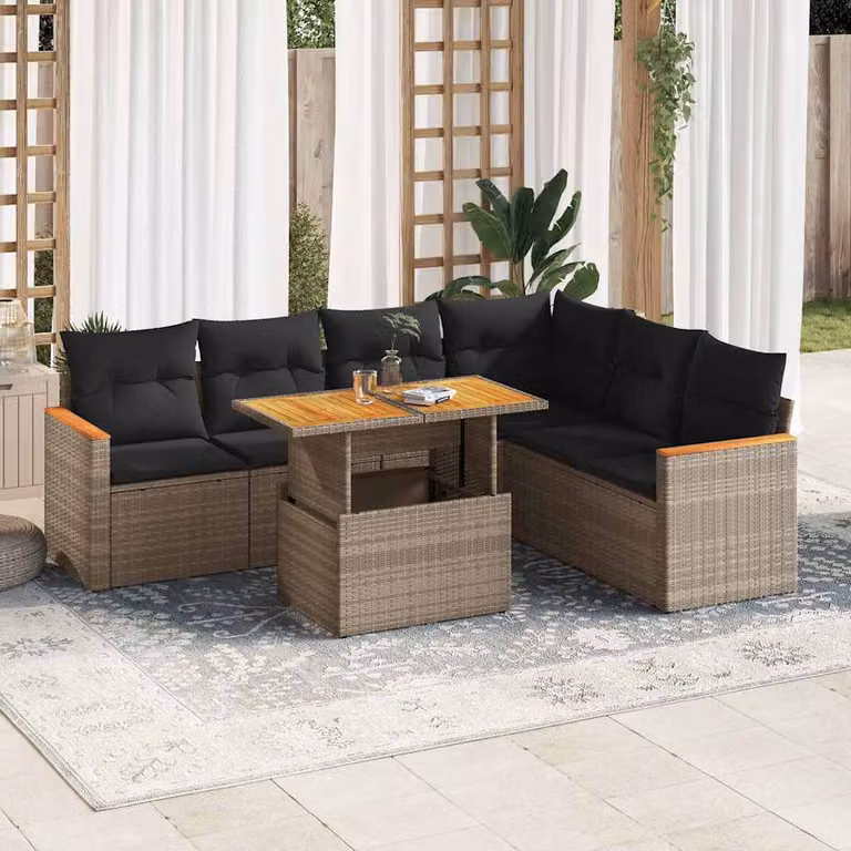 Maison Exclusive - Set Divani da Giardino 7pz con Cuscini Grigio Polyrattan Acacia