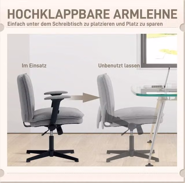 Sedia da ufficio girevole REDOM in tessuto grigio con braccioli ribaltabili L/P/H: 76 x 70 x 85-97 cm