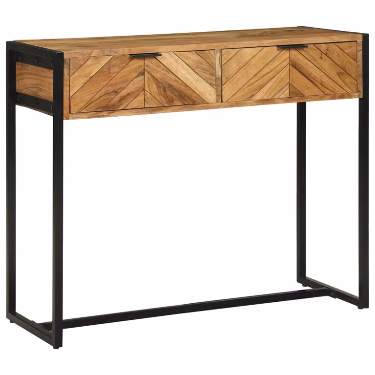 vidaXL Tavolo consolle moderno in legno di acacia e metallo con cassetto, Marrone, L 90 x P 35 x H 75 cm