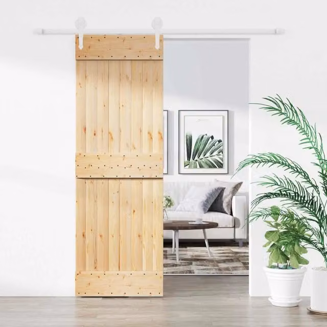 Porta scorrevole moderna vidaXL in legno e acciaio, colori naturale e bianco, L: 70 cm, H: 210 cm