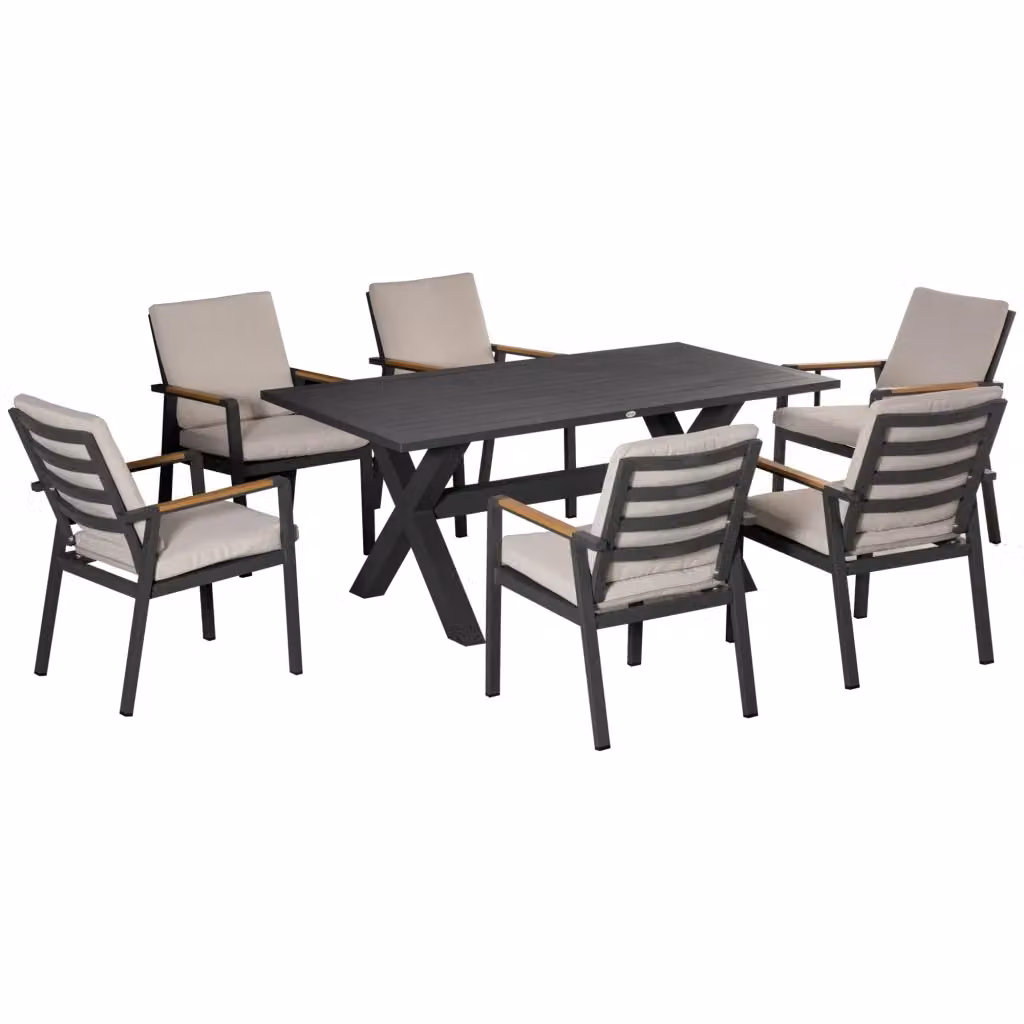 Set da giardino Minimal composto da 6 pezzi con tavolo e sedie in alluminio nero e grigio L/P/H: 175 x 92 x 73 cm – 2