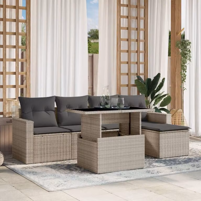 Maison Exclusive - Set Divano da Giardino 6pz con Cuscini Grigio Chiaro Polyrattan