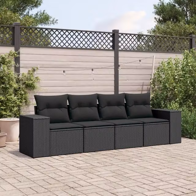 Set Divani da Giardino 4 pz con Cuscini Nero in Polyrattan 3254612