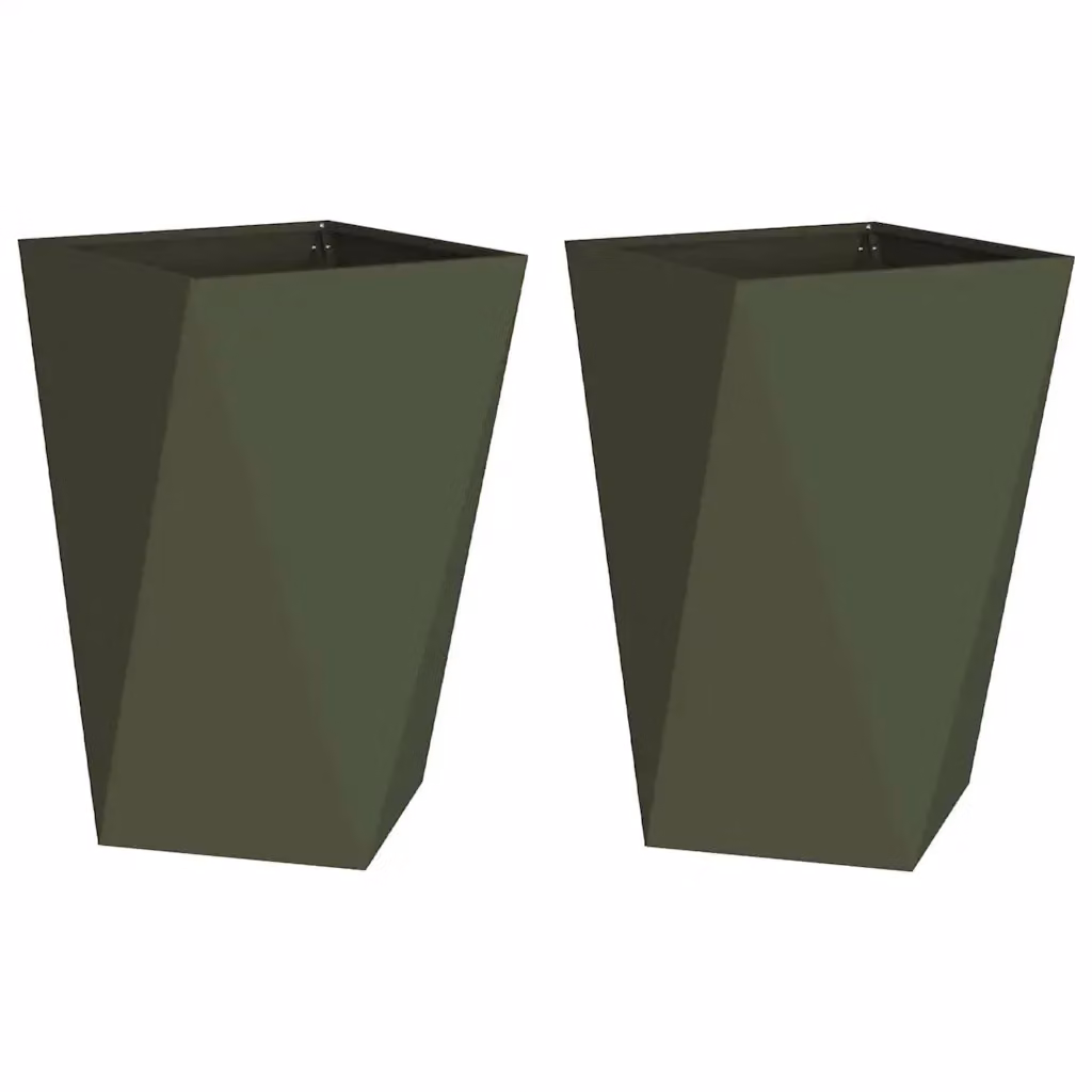 Set di 2 fioriere vidaXL in acciaio verde, L: 50 cm, P: 50 cm, H: 75 cm – 2