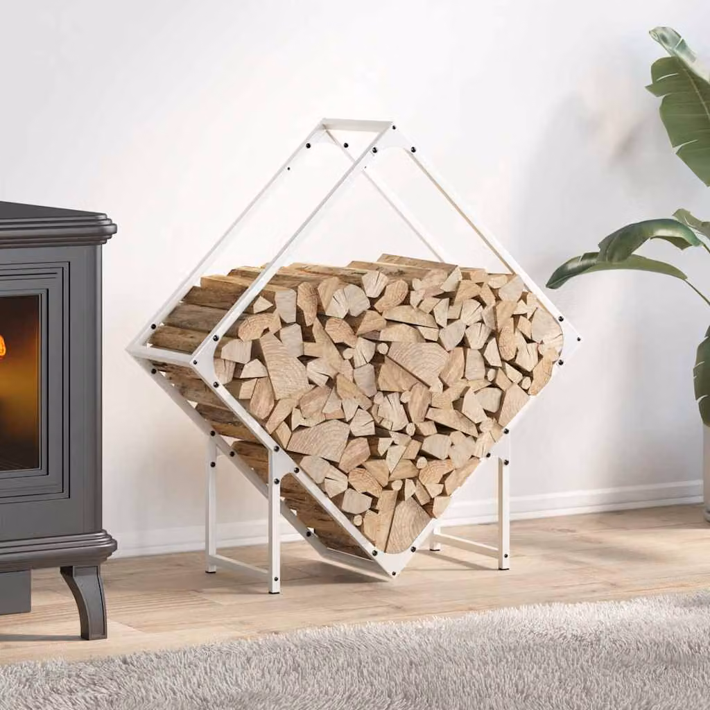 Rastrelliera per legna da ardere vidaXL in metallo bianca L 80 cm x P 25 cm x H 80 cm