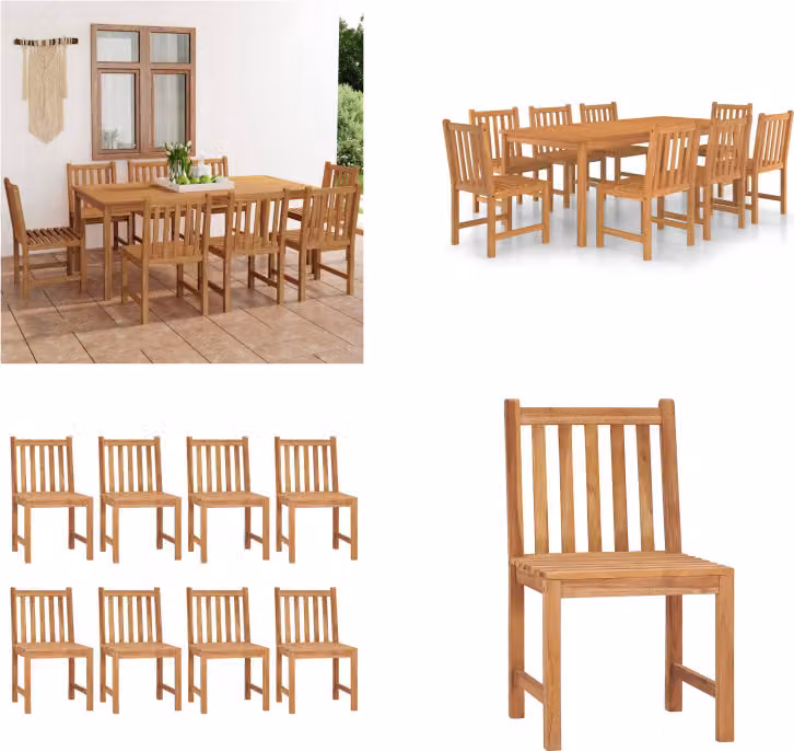 vidaXL Set da pranzo da giardino 9 pezzi in teak massiccio - Set da pranzo da giardino - Set da pranzo per esterni - Set da pranzo - Set da pranzo