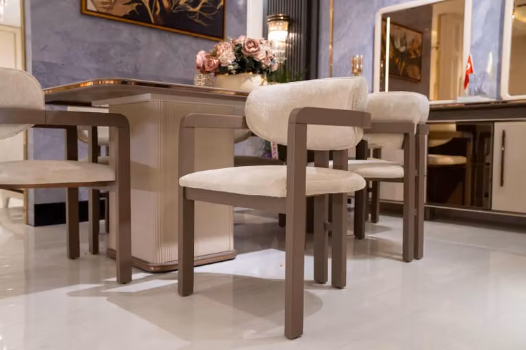 Beige Holz-Textil Stühle im Set von 6 eleganter Stil