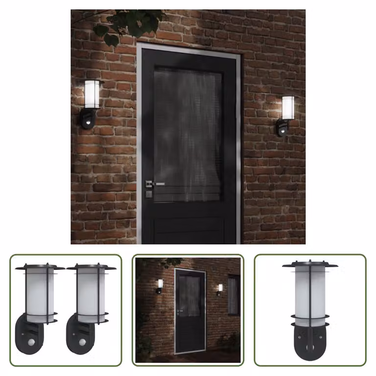 The Living Store Applique da esterno con rilevatore di movimento 2 pz. nero acciaio inox