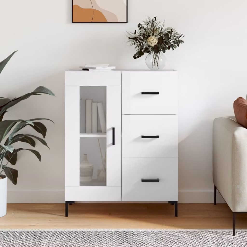 Credenza vidaXL in legno multistrato bianco lucido L: 69,5 cm, P: 34 cm, H: 90 cm