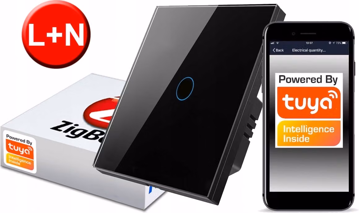 TUYA Interruttore tattile ZigBee 1obw. nero # L+N