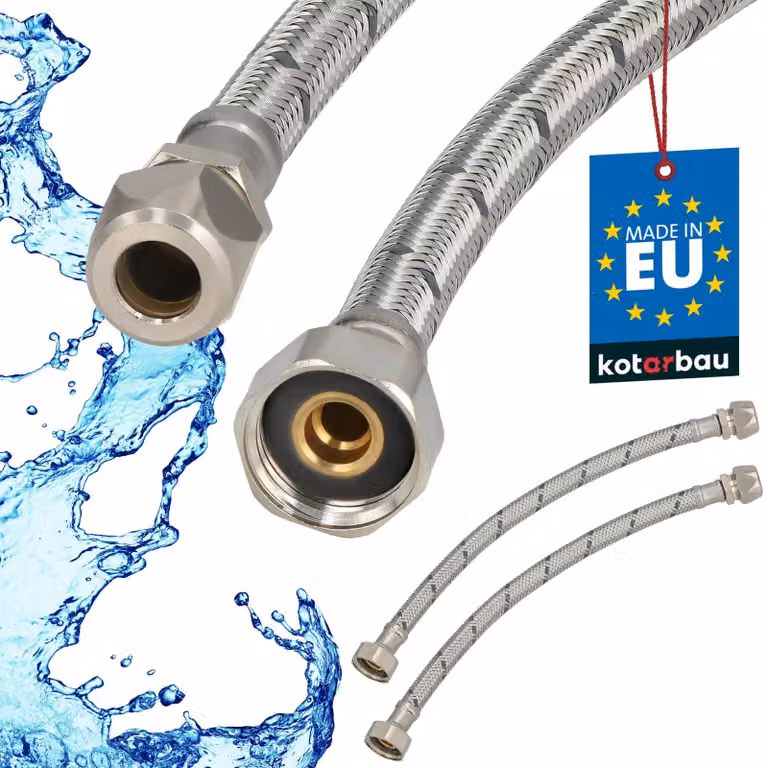KOTARBAU® 2 Pezzi Tubo Flessibile per Rubinetto 1/2" x 3/8" Tubo di Raccordo 30 cm Dado Girevole x Raccordo a Pressare Acciaio Inox