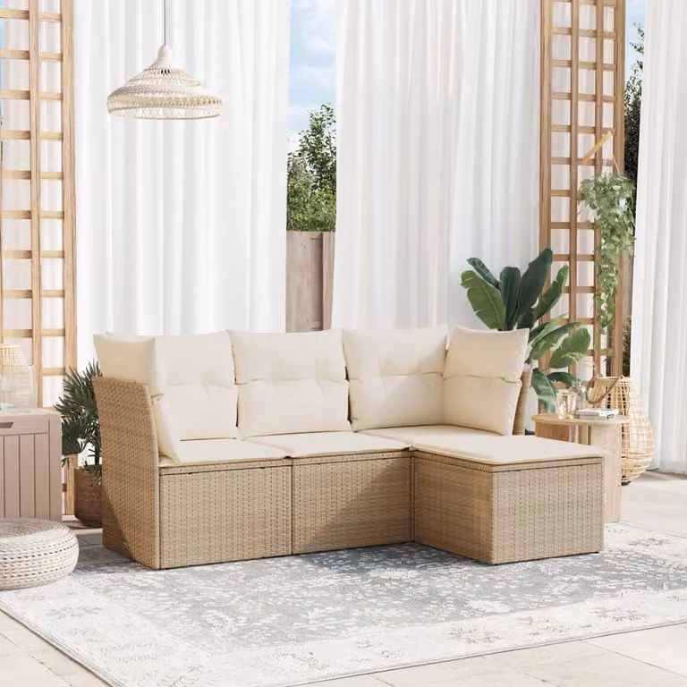 vidaXL Set Divano da Giardino a L con Cuscini Beige e Struttura in Metallo e Polyrattan per 4 Persone