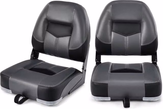Set di 2 sedie pieghevoli con schienale basso per barca, Sedile yacht ergonomici con schiuma spessa Nero