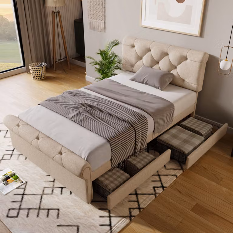 letto imbottito okwish 90x200cm letto singolo Struttura letto con 2 cassetti e testata regolabile in altezza (senza materasso)
