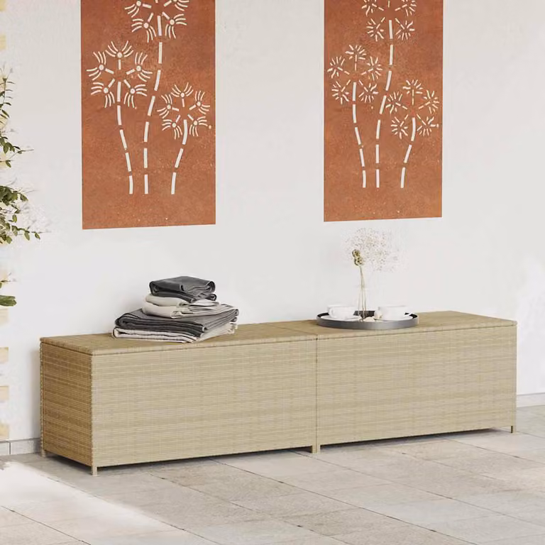 vidaXL Contenitore da Giardino in Polyrattan Beige con Coperchio Rimovibile