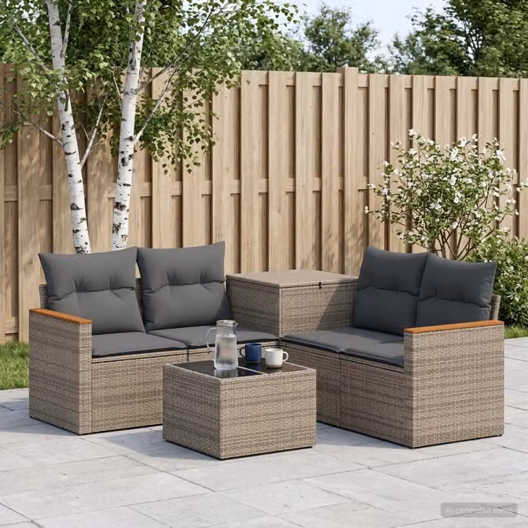 Set di divani da giardino a forma di L vidaXL in polyrattan con tavolino da esterno e cuscini, Grigio e Antracite