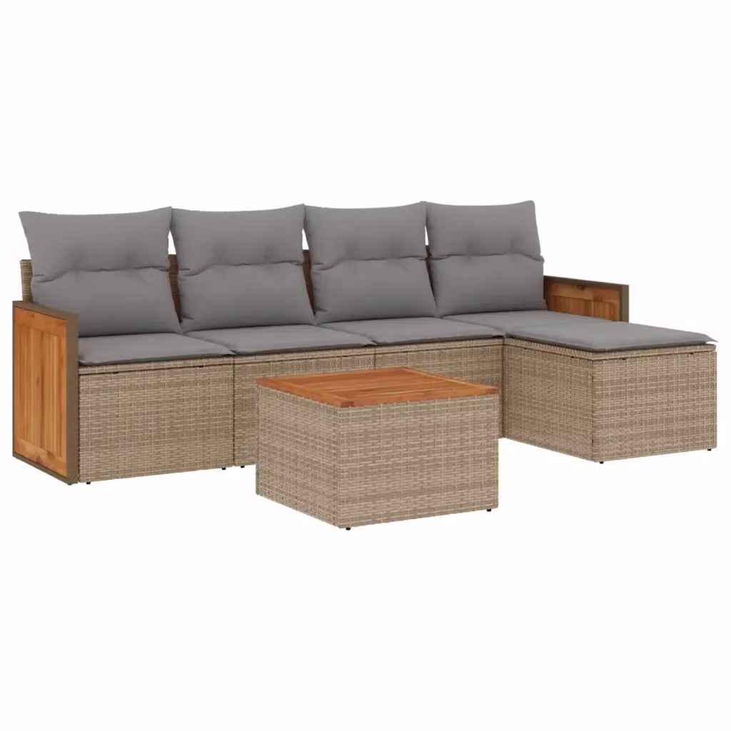 Set Divano da Giardino a L VIDAXL in Polyrattan con Cuscini Beige e Grigio, 6 Pezzi – 2