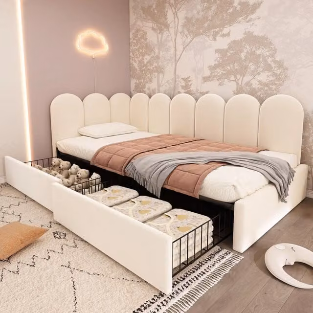 letto imbottito velluto beige 90 x 200 cm
